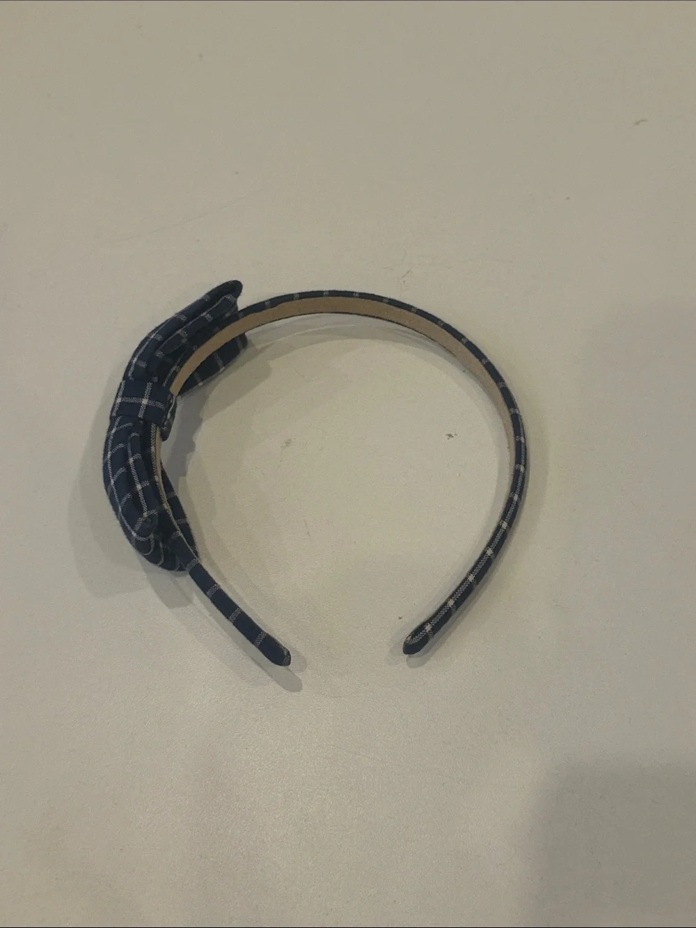 Checked Navy Bow Headband for Kids